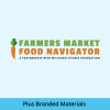 Farmers Market Food Navigator logo on light blue background, with a darker blue background at bottom with the words, Plus Branded Materials, in it.